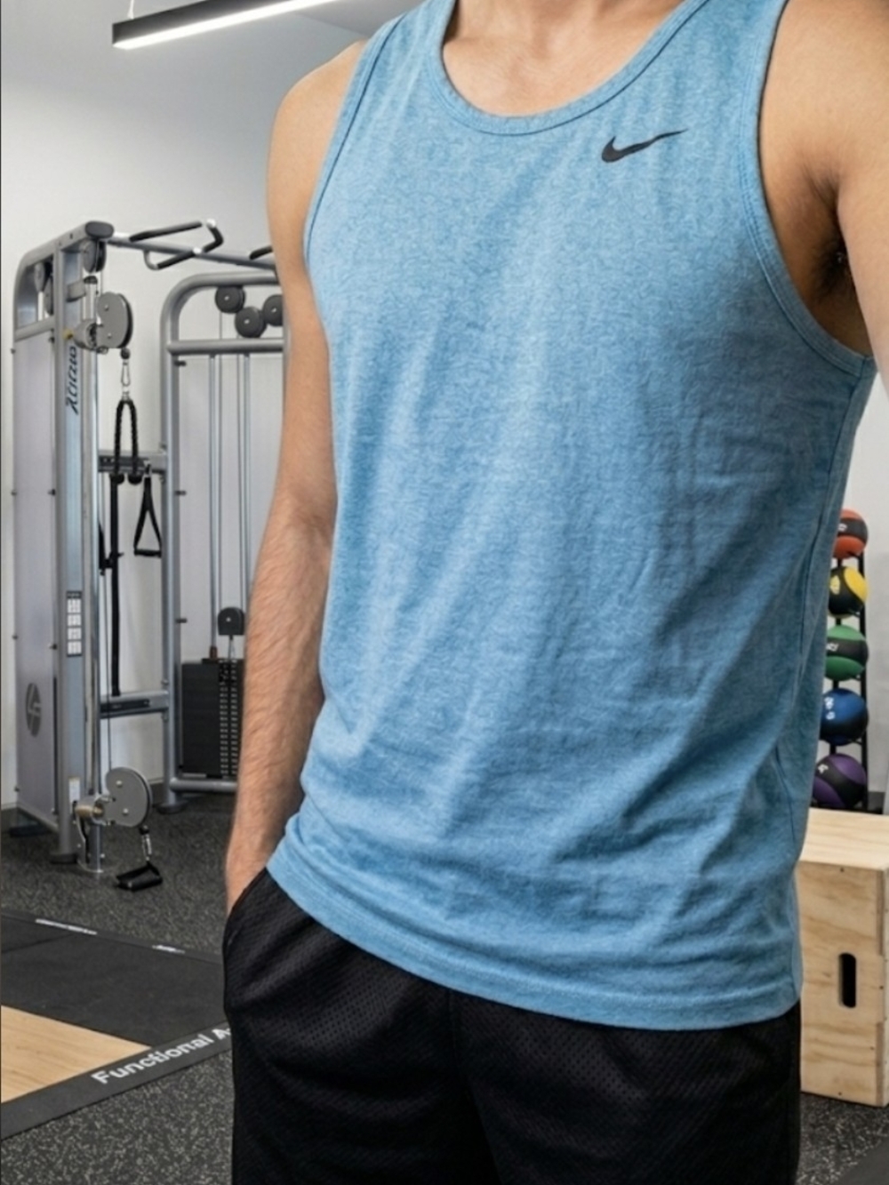 Nike Men's Heathered Blue Athletic Tank Top